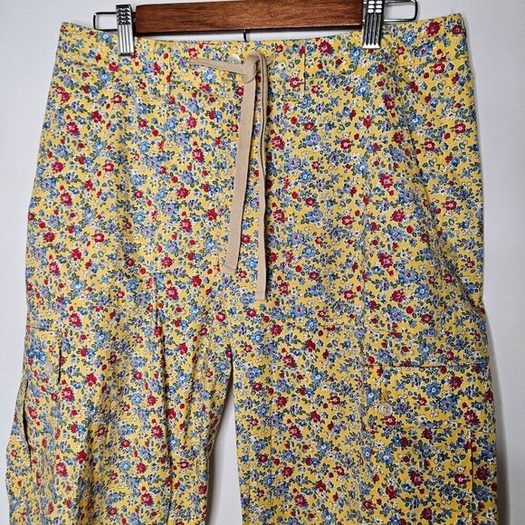 Ralph Lauren Small Crop Capri Cargo Pants Floral Drawstring Yellow Cottagecore - Picture 3 of 12